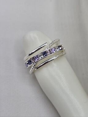 Swarovski Crystal Elements Silver Band Ring Purple Size 6.25 Prom Bridal Casual